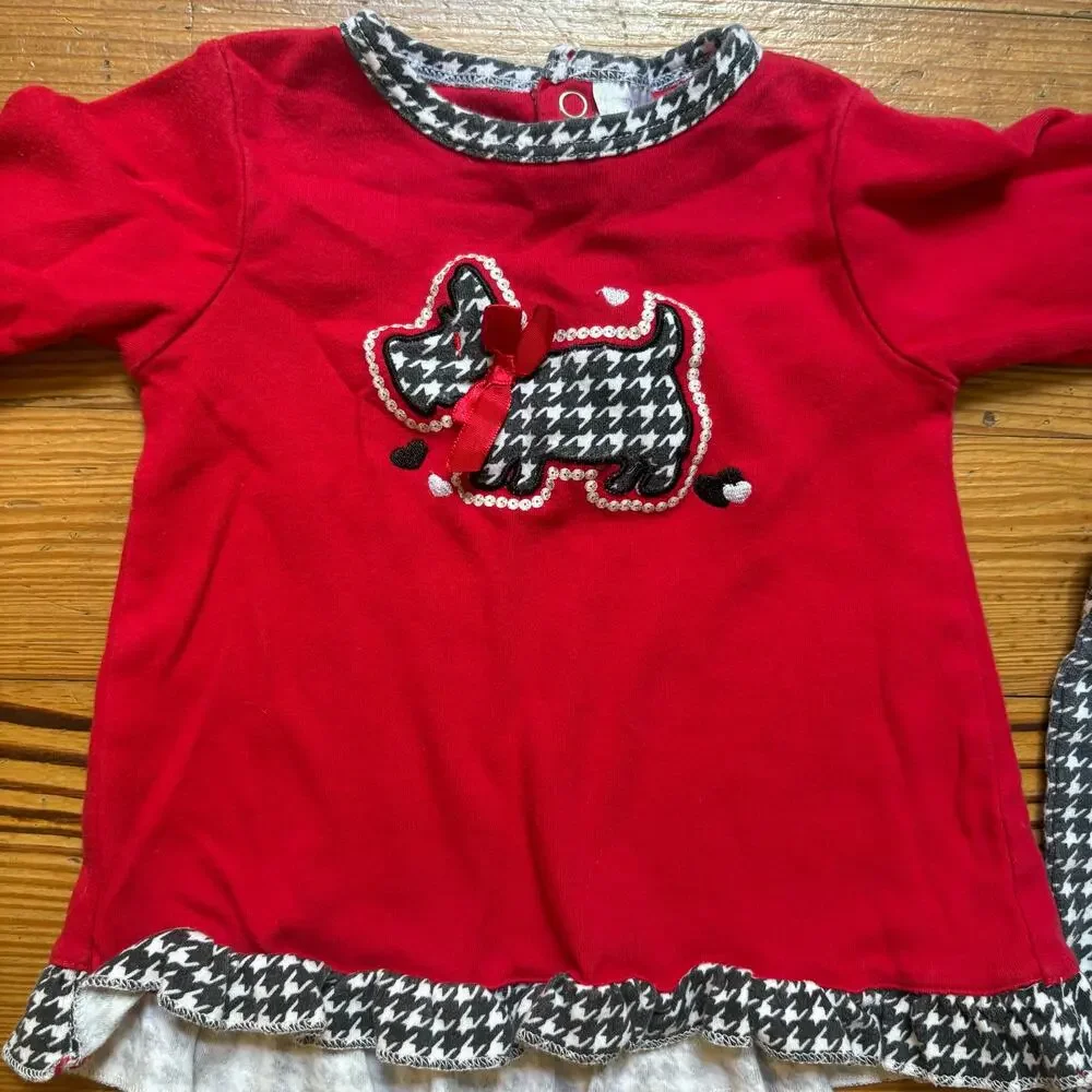 Nursery Rhyme vintage 90s red‎ black white plaid scottie dog set SIZE 9M